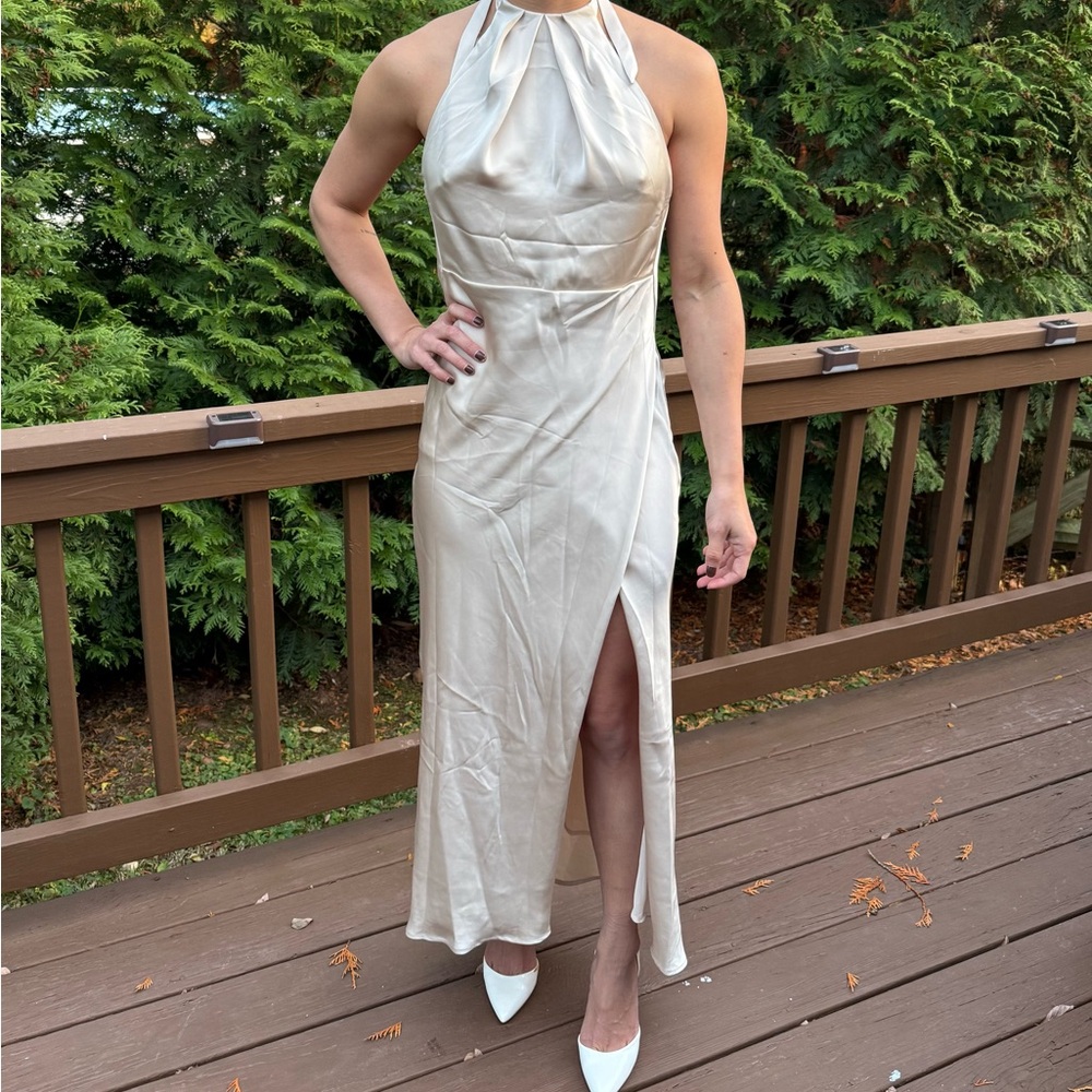 Elegant Cream Halter Dress